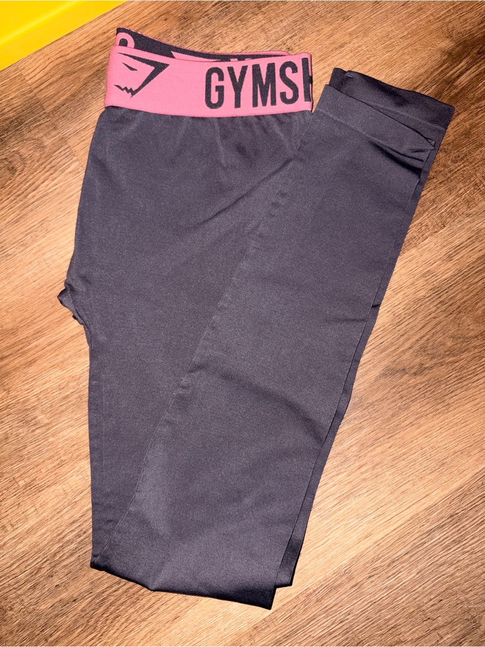 Gymshark Black Flex Leggings with Pink Logo Waistband